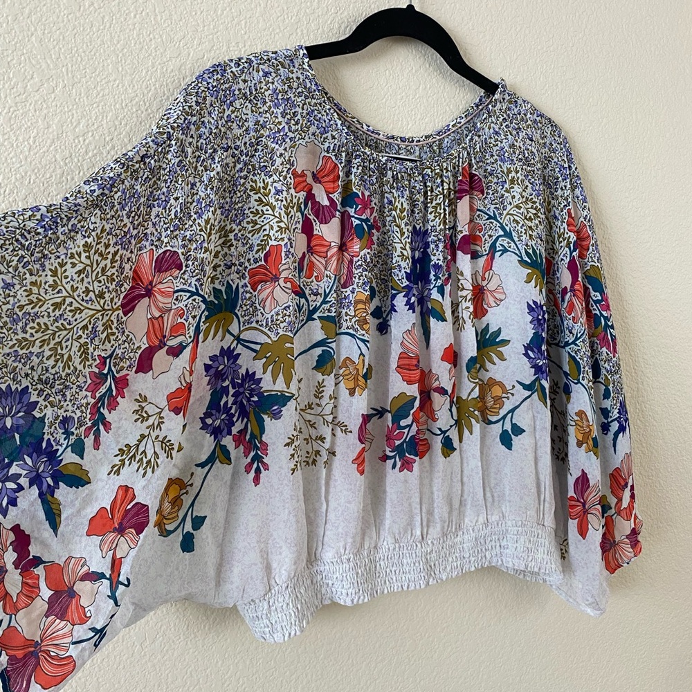 Anthropologie Floral Lined Blouse Kimono Dolman Sleeve Elastic Waist Size XS - Picture 4 of 10